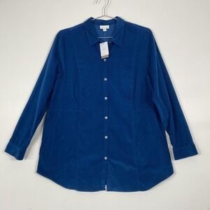 NWT J Jill Shirt Womens Large Blue Corduroy Button Front Long Sleeve Tunic Top